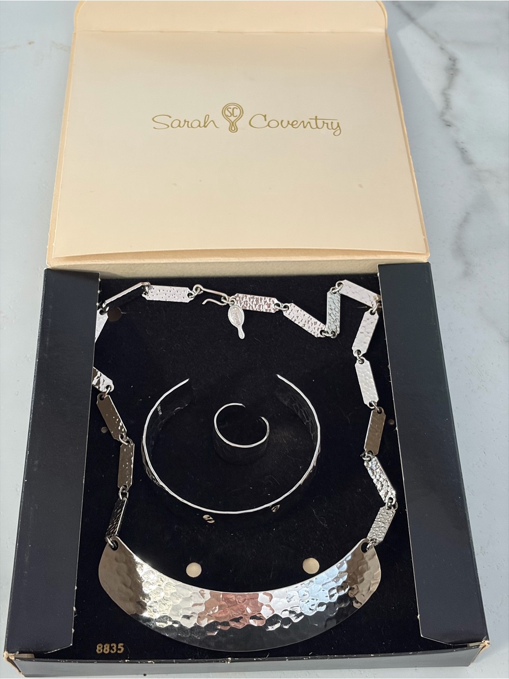 Vintage Sarah Coventry Silver-Tone Hammered Necklace Set with Bracelet and Ring